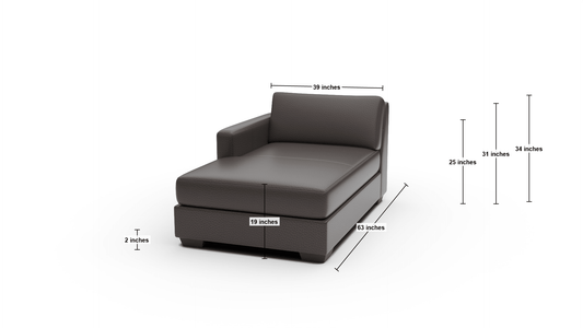 Track Leather LAF Chaise - Dimensions - Tribeca Espresso