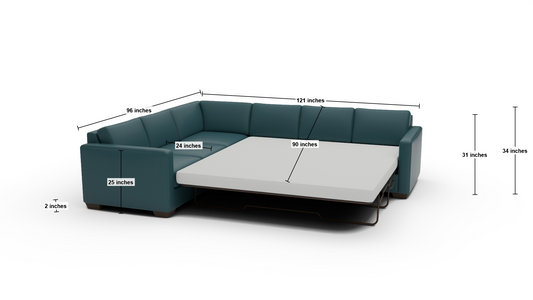 Track 121" Leather Left Corner Sectional With Raf Sleeper Sectional - Dimensions - Tribeca Lagoon