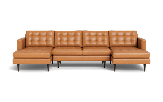 Wallace 126" Leather Double Chaise U Sectional -