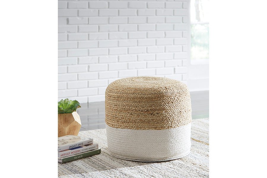 Swanee White/Natural Round Pouf -